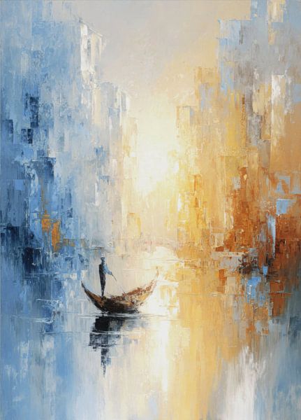 Gondel in de stad - Abstract olieverfschilderij van Niklas Maximilian