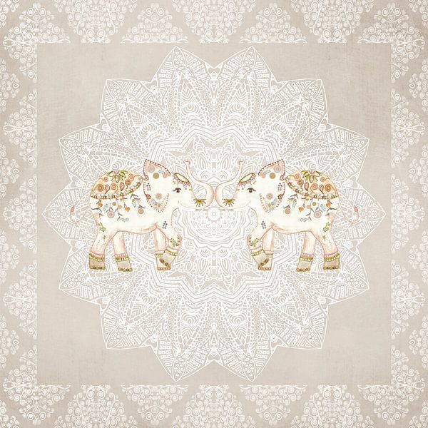 Indian Elephants Mandala by Monika Strigel