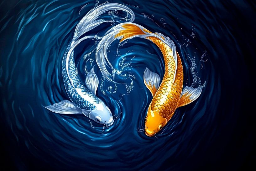 Koi fish pair in a harmonious water vortex by Poster Art Shop