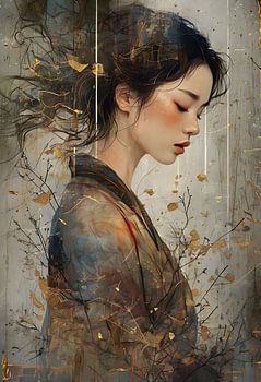 Gelassene Profilansicht einer Frau in Aquarell