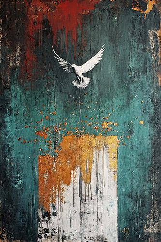 Pigeon en vol sur fond abstrait