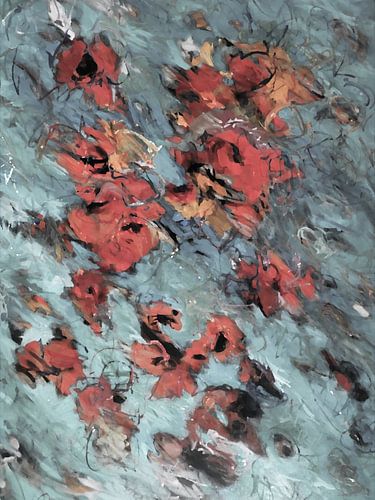 Modern, Abstract Digitaal Kunstwerk in Grijs Oranje