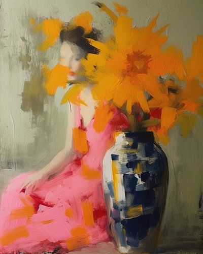 Buntes Porträt mit Blumen