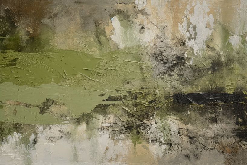 Oeuvre abstraite en vert olive par Bert Nijholt