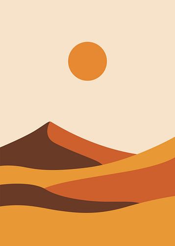 De minimalistische uitstraling van abstracte woestijnduinen bij een ondergaande zon.