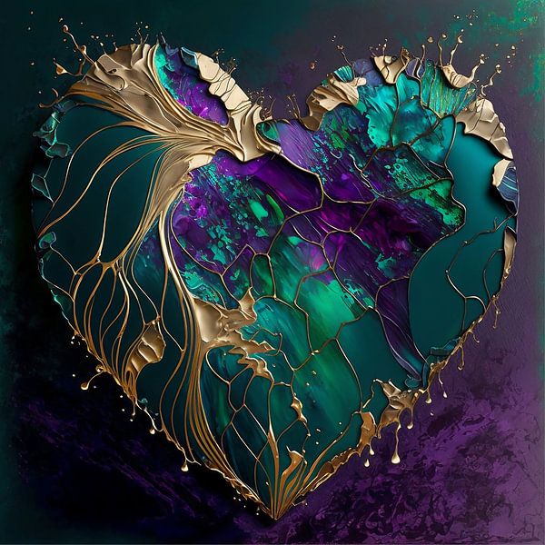 Abstract, heart with gold by Carla van Zomeren