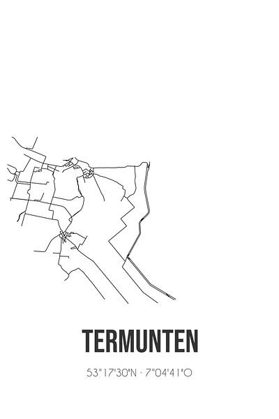 Termunten (Groningen) | Map | Black and white by Prints of Place