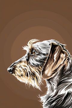 Ruwharige Teckel op Warme Bruine Achtergrond van Lauren Wilde