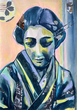 Mood Indigo Geisha van Helia Tayebi Art