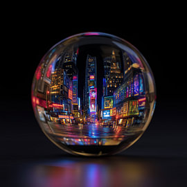 New Yorker Skyline mit Neonlicht in einer Glaskugel von TheXclusive Art