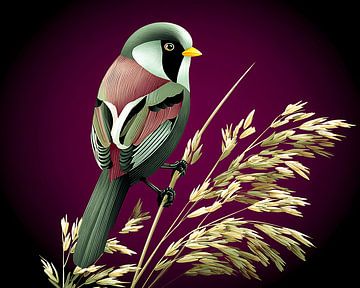 Berry Bird | élégant oiseau sur des épis contre une lueur violette sur Karina Brouwer