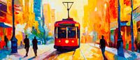 Kleurrijke tram in het stadsleven