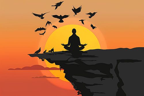 Silhouet Zonsondergang Meditatie