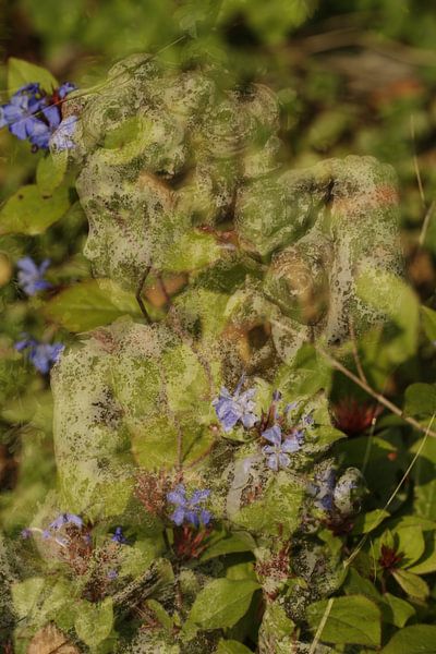 Konkreter Engel mit blauen Blumen von Cora Unk
