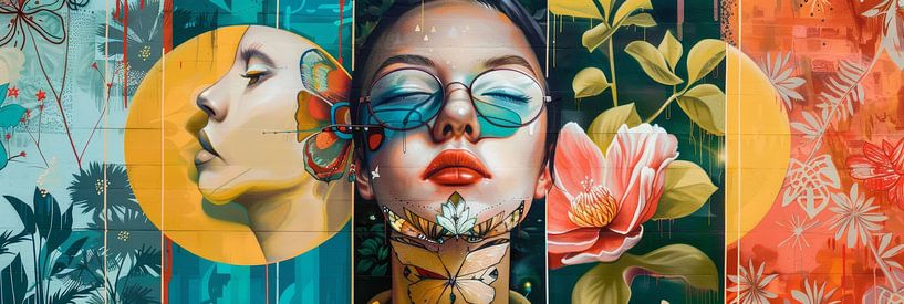 Ein fröhliches grafisches Panoramabild ist wie eine lebendige Symphonie von Farben, Formen und Emotionen. von Digitale Schilderijen