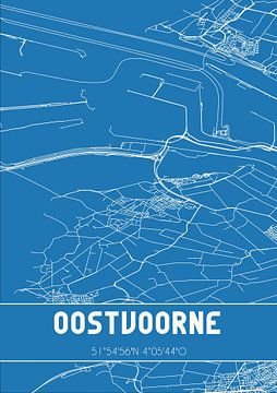 Blauwdruk | Landkaart | Oostvoorne (Zuid-Holland) van Rezona