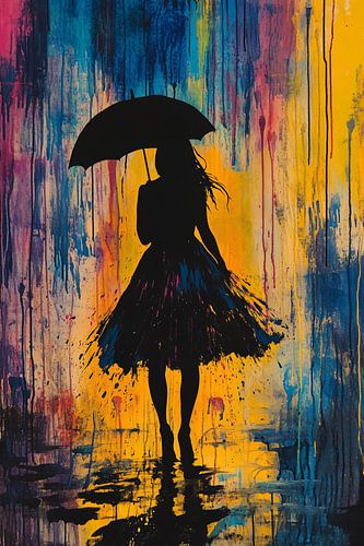 Silhouet vrouw met paraplu