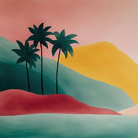 Palmen und Berge, Sonnenuntergang, sanfte Farben, Panorama von TheXclusive Art