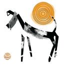 Dog with ball - black and white illustration by Linda van Moerkerken thumbnail