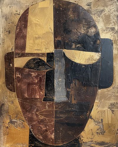 Abstract Tribal Mask in Gold and Dark Earth tones