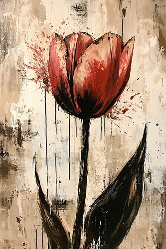 Peinture expressive de tulipes rouges