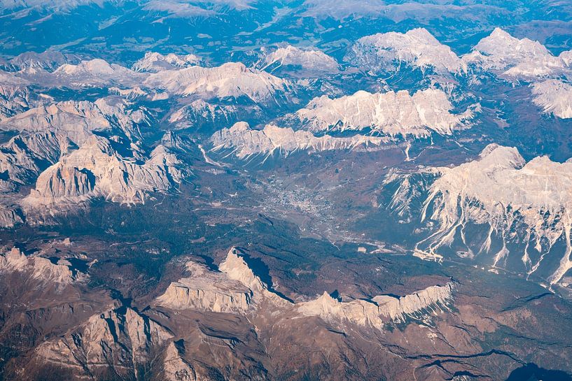 Cortina d'Ampezzo from the air with all its South Tyrolean mountains by Leo Schindzielorz