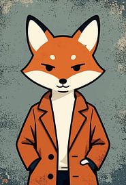 Dapper Fox in Orange Overcoat - Stylish Animal Wall Art - Vintage Cool Fox