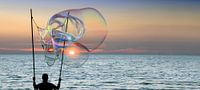 Bubble blower at sunset