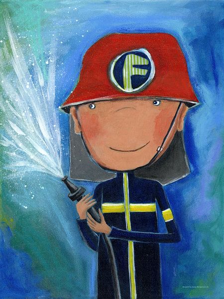 Brandweerman - Schilderij voor Kinderen van Sonja Mengkowski