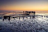 Wadlopers tijdens zonsopkomst bij Wierum. van Ron ter Burg thumbnail