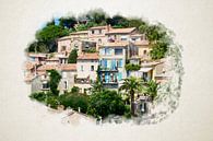 Zicht op Bormes-les-Mimosas in waterverf van Youri Mahieu thumbnail