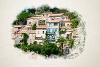 Zicht op Bormes-les-Mimosas in waterverf