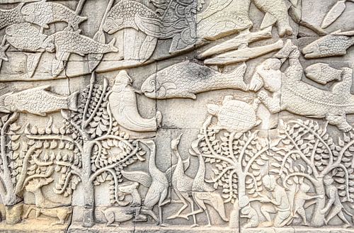 Relief sculpture in the temple of Cambodia