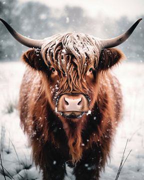 Bœuf des Highlands en hiver sur fernlichtsicht