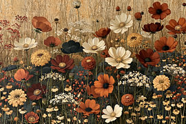 Prairie fleurie aux couleurs chaudes, tableau Art nouveau sur Lina van Oers