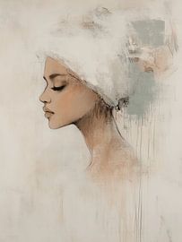Modern and abstract portrait in pastel colours by Carla Van Iersel