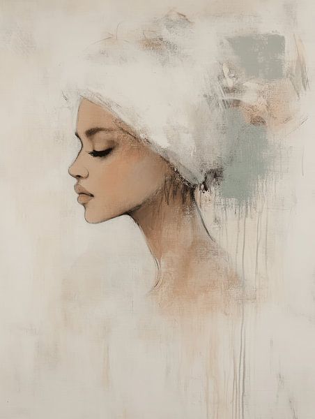 Modern and abstract portrait in pastel colours by Carla Van Iersel