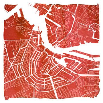 Amsterdam Center and North | City map Red Square with White frame by WereldkaartenShop