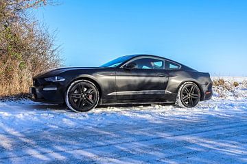 Zwarte Ford Mustang Model 2018 in de sneeuw van MPfoto71