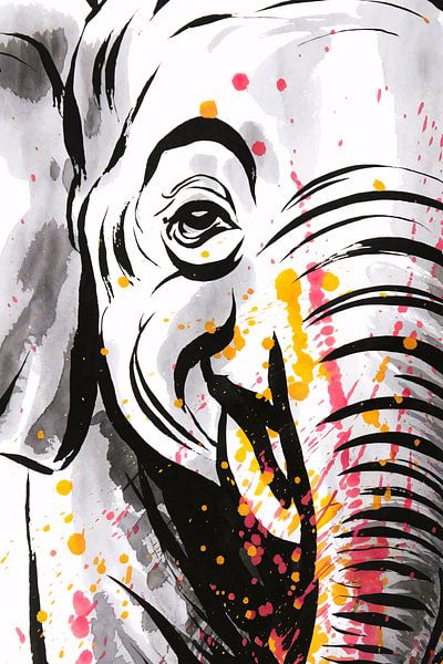 Moderne olifant in inktkunst van Art & Soul Creations