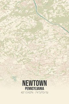 Vintage landkaart van Newtown (Pennsylvania), USA. van MijnStadsPoster