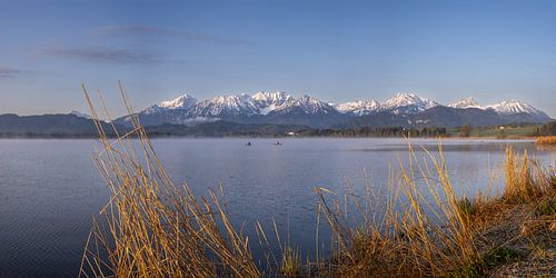 Zonsopgang, Hopfensee, bij Füssen, Ostallgäu, Allgäu