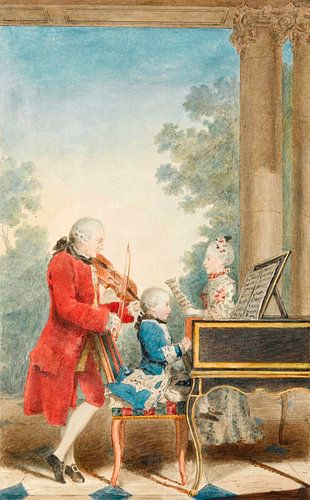 Portret van Mozart die in Parijs speelt met zijn vader en zus, Louis Carrogis Carmontelle