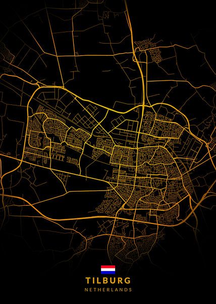 Tilburg City Map Modern Black Gold by Kenda Maruyama