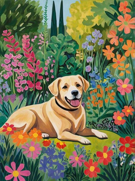 Gelber Labrador im Garten Stil Henri Matisse von TOAN TRAN