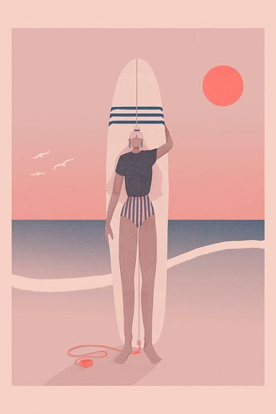 Rode lucht Blauwe zee van Veronika Grenzebach by The Artcircle
