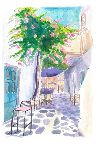 Griechische Altstadtgasse auf einer einsamen Insel im Ionischen Meer von Markus Bleichner