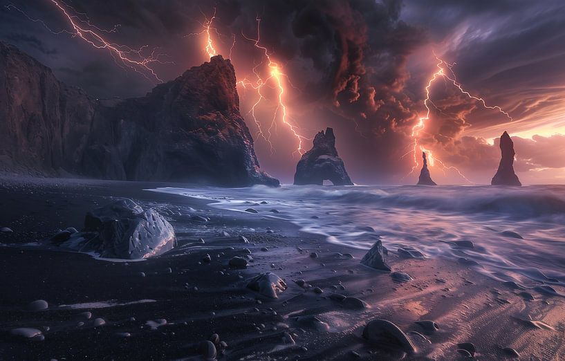 Dramatische lucht: bliksem verlicht de duisternis van fernlichtsicht