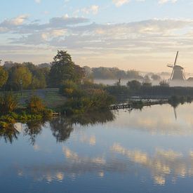 Holland: Westbroek mill in Oud-Zuilen (Netherlands) in the morning haze during autumn by Michel Geluk