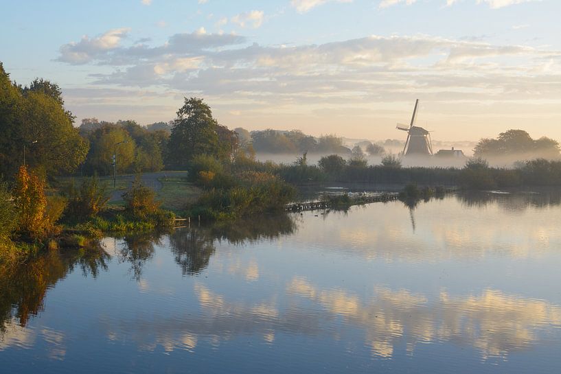 Holland: Westbroek mill in Oud-Zuilen (Netherlands) in the morning haze during autumn by Michel Geluk